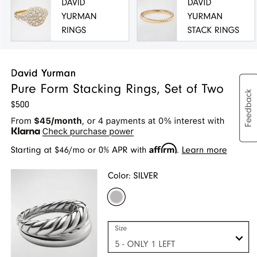 David Yurman Freeform stacking rings size 7